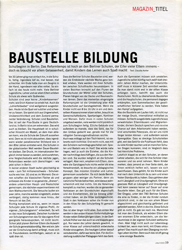 Titelgeschichte zum Thema Bildungssituation in Berlin